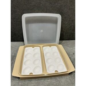 Vintage‎ TUPPERWARE Deviled Egg Keeper Carrier 4pc Tray & Lid Almond 723-2